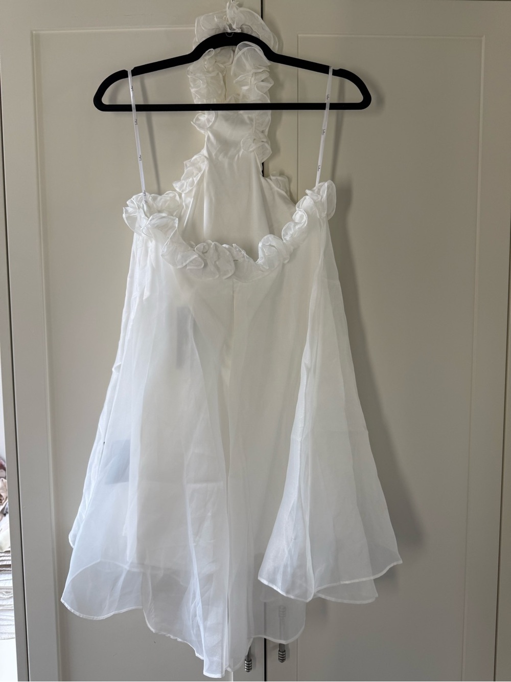 White Ruffled Halter Mini Dress - Picture 3 of 5